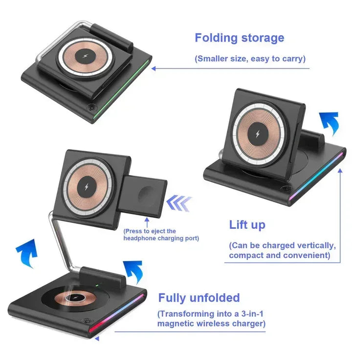 Foldable Stand 3 in 1 Wireless Charger - Three