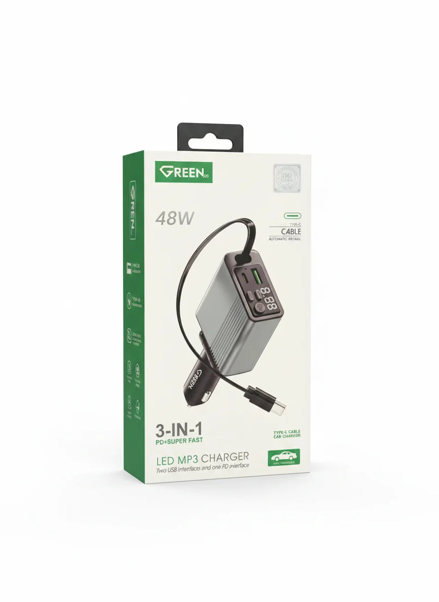 GREEN 3 in1 LED MP3 Car Charger 45W GE-Y086