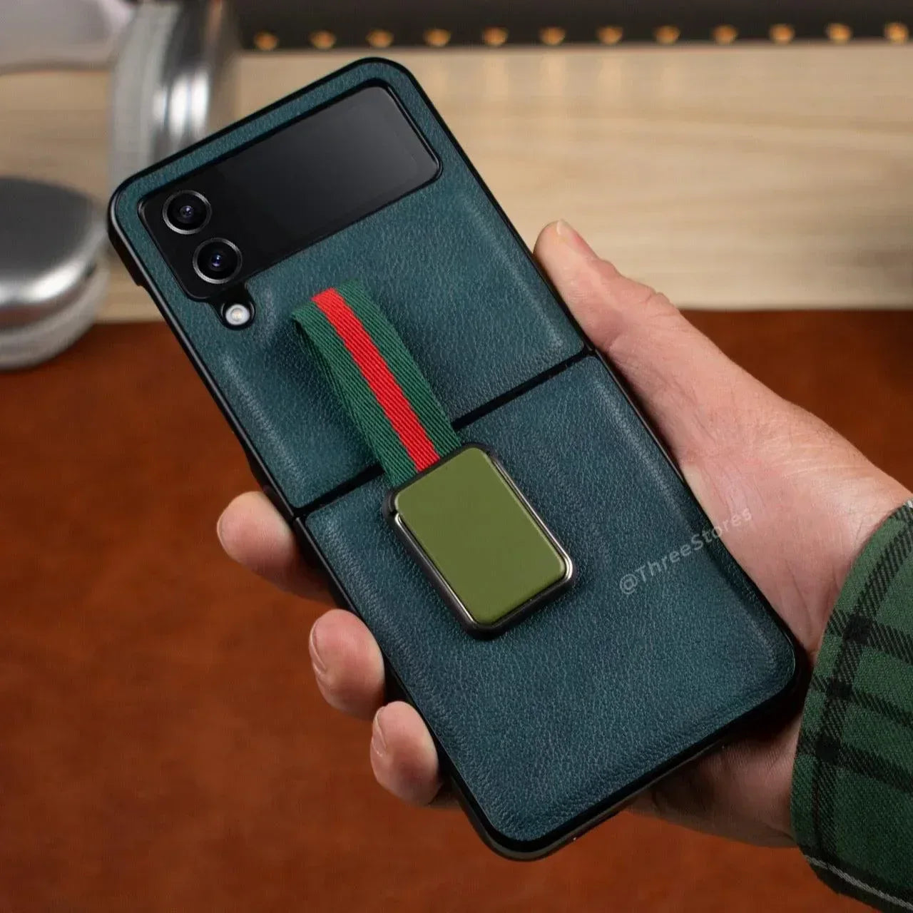 Genuine Stand Leather Case Samsung Z Flip 3 - Three