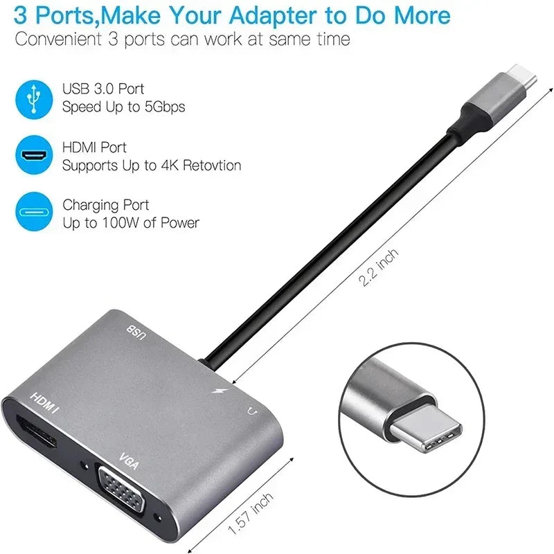 Go-Des 5-in-1 USB-C Hub Converter Adapter GD-6822 - Three