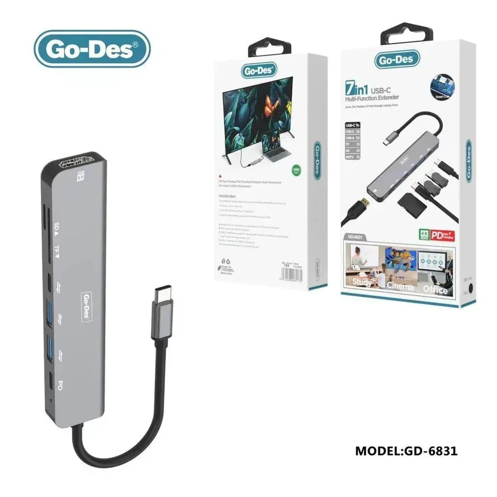 Go-Des 7-in-1 USB-C Hub Multifunction Converter GD-6831 - Three