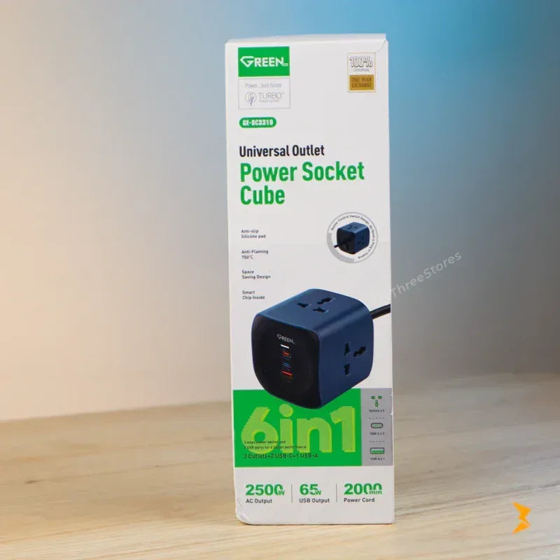 Green Power Socket Cube 6 in 1 - Three