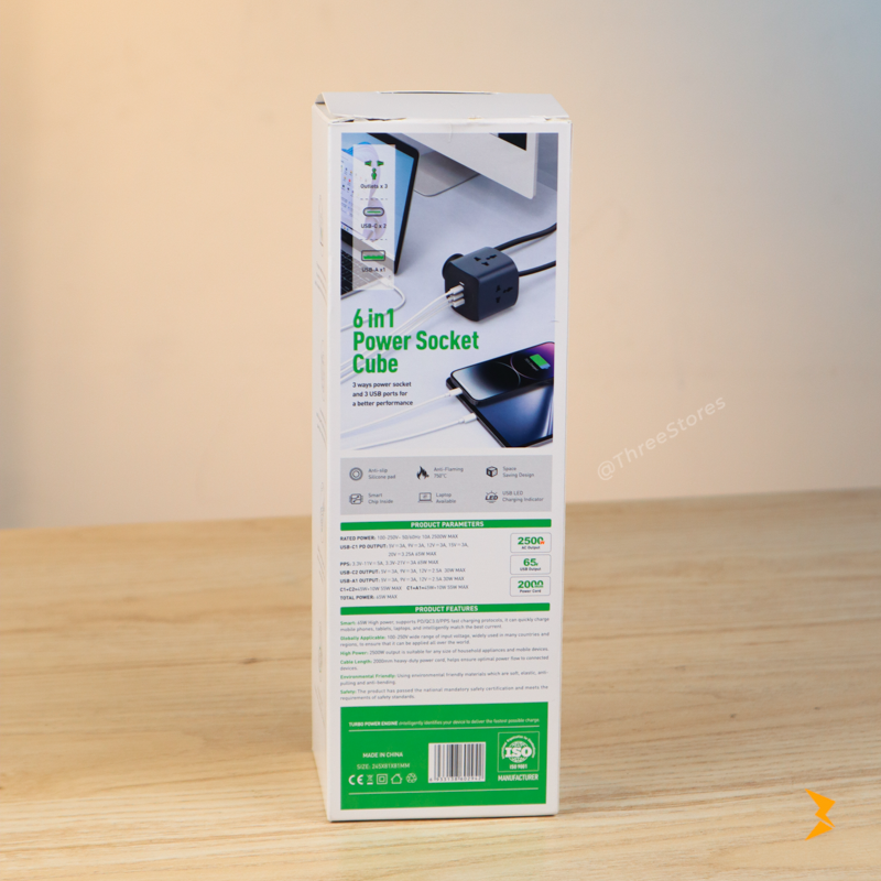 Green Power Socket Cube 6 in 1