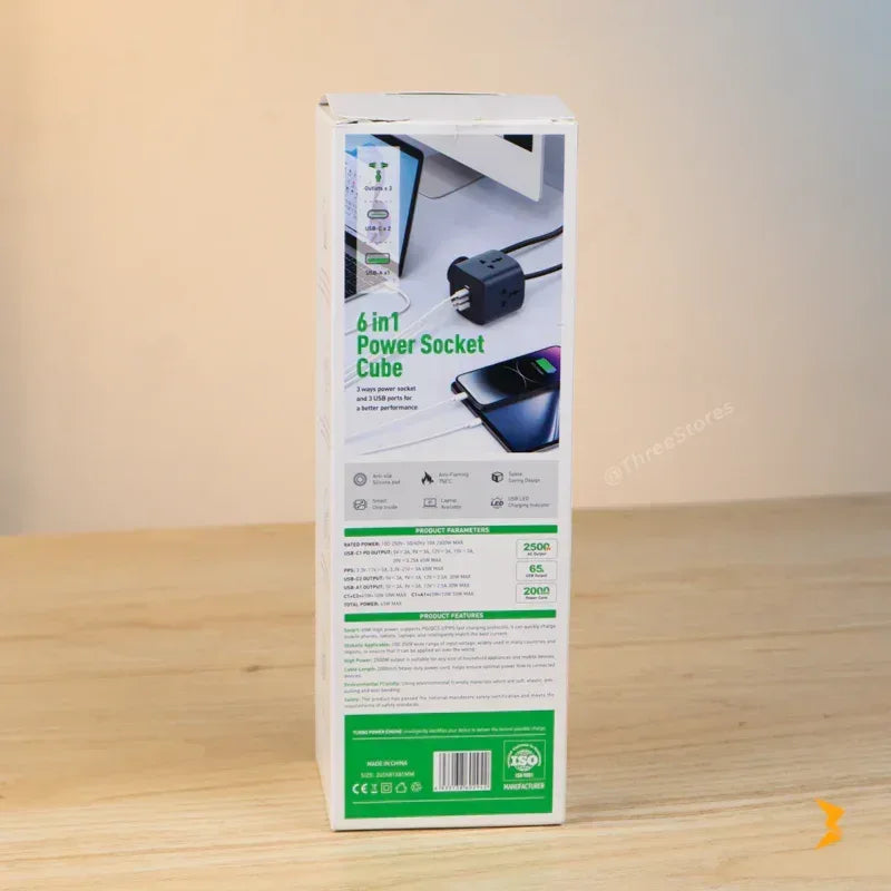 Green Power Socket Cube 6 in 1 - Three