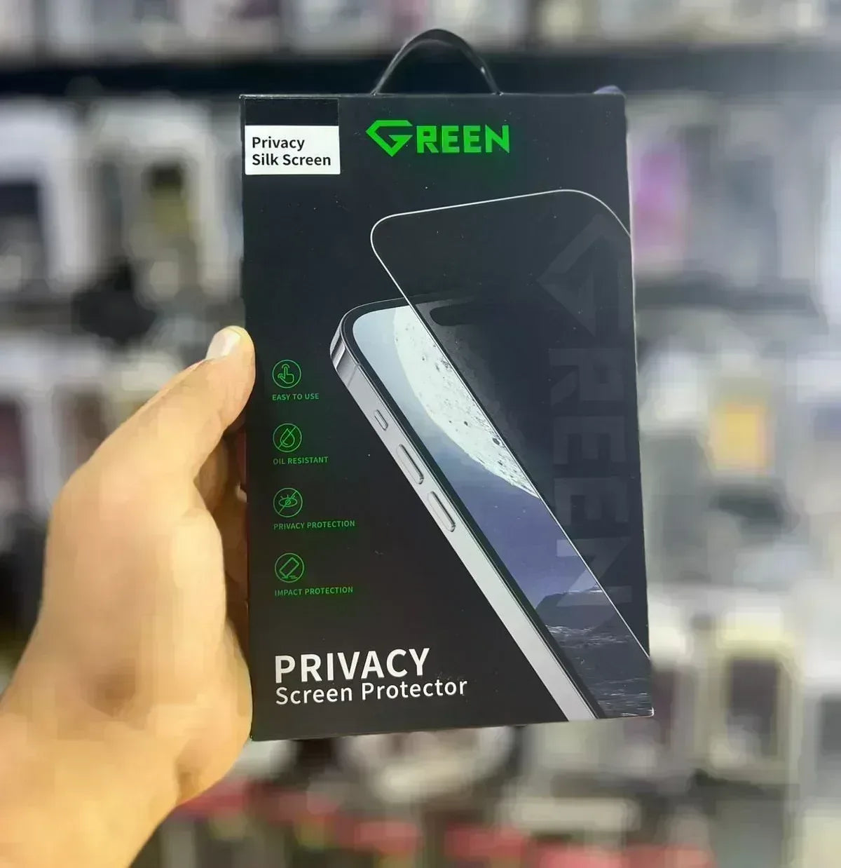 Green Privacy Screen Protector iPhone 16 Pro - Three