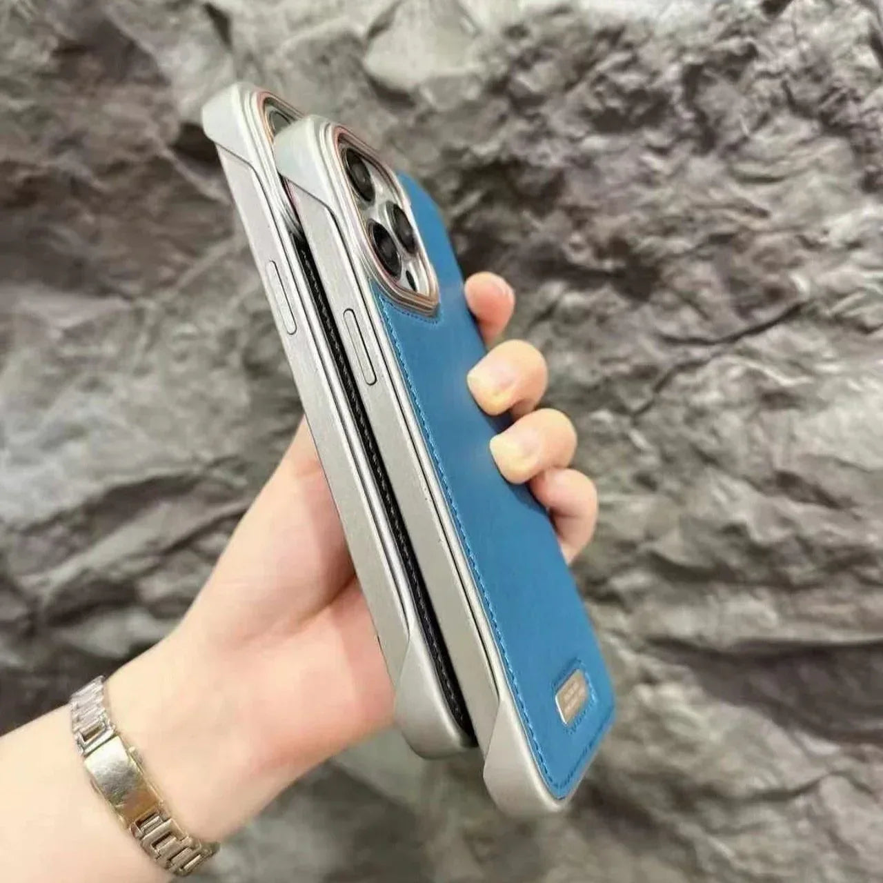 Half Leather Metal Case iPhone 15 Pro Max - Three