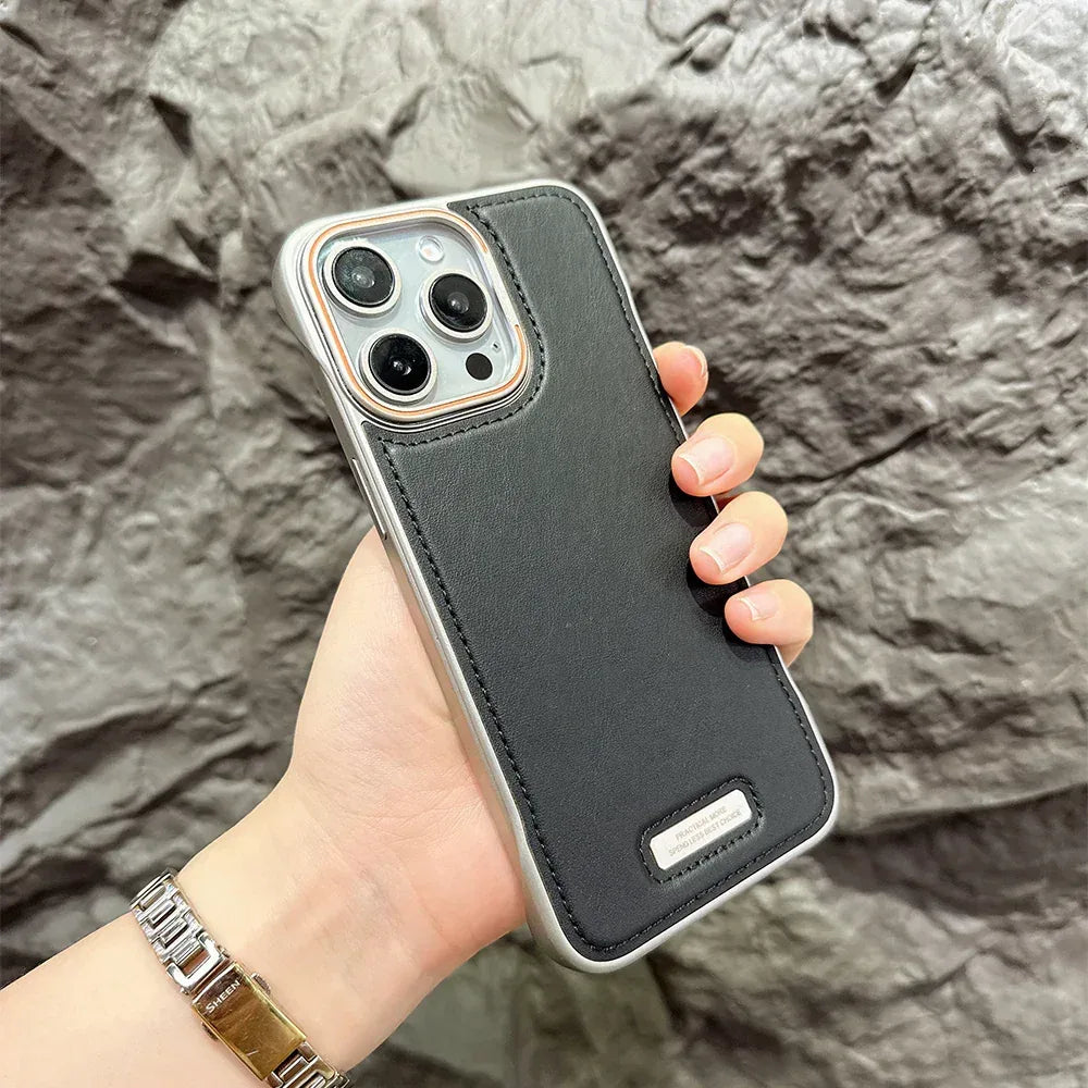 Half Leather Metal Case iPhone 14 Pro Max - Three