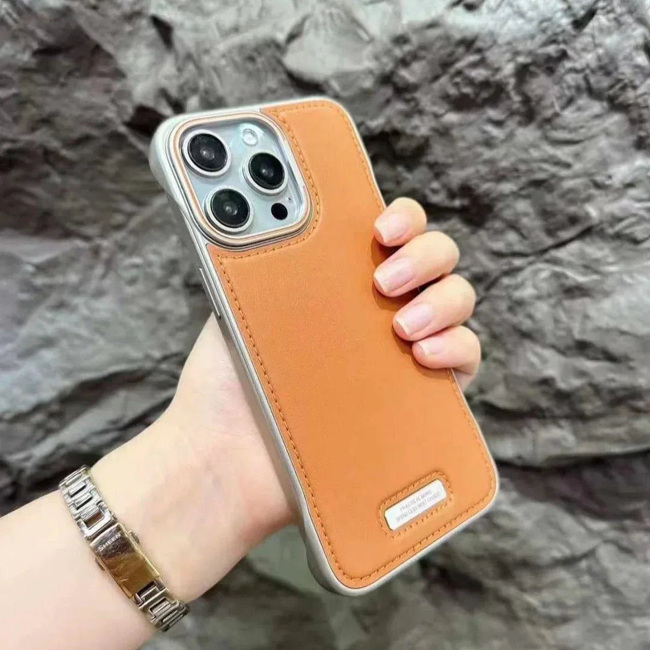 Half Leather Metal Case iPhone 16 Pro Max - Three