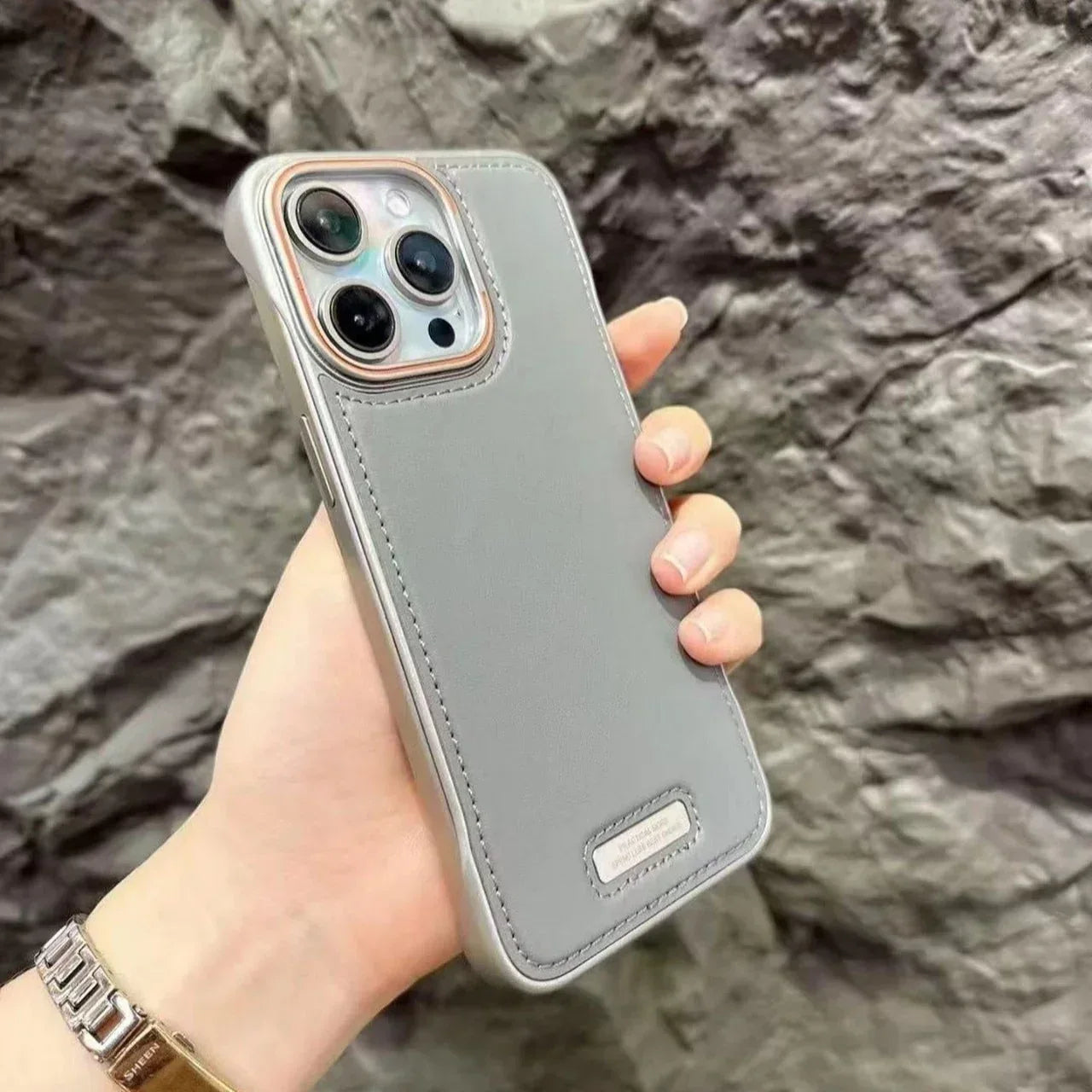 Half Leather Metal Case iPhone 16 Pro - Three