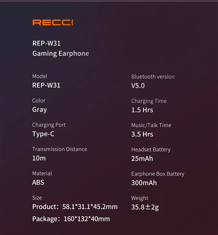 Recci Magic Stone Wireless Earphone REP-W31