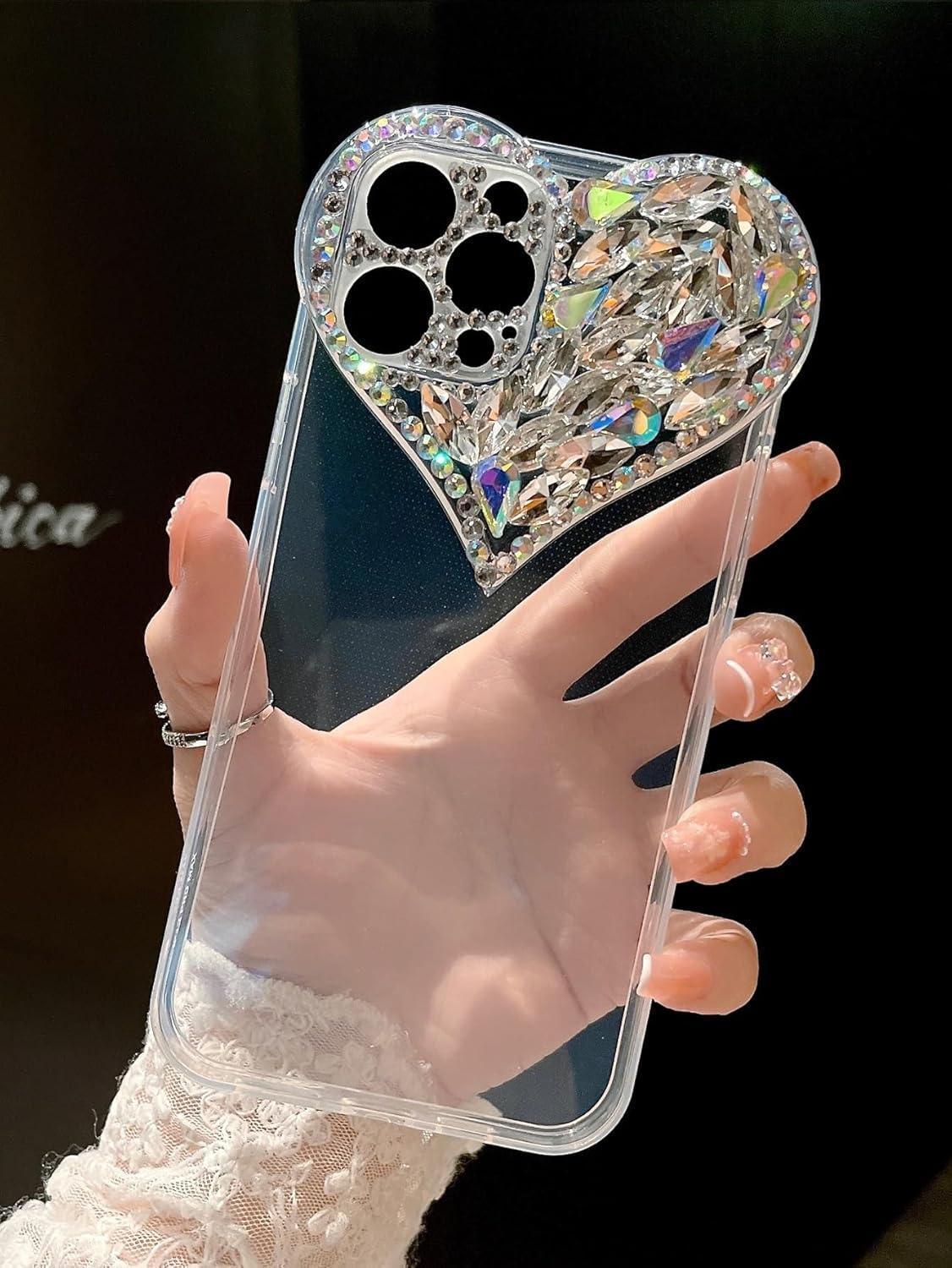 Heart Shaped Rhinestone Case iPhone 16 Pro Max - Three