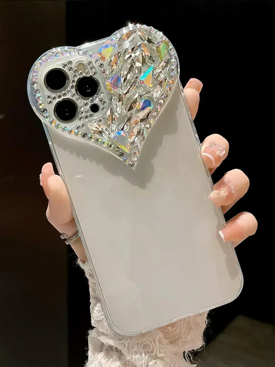 Heart Shaped Rhinestone Case iPhone 16 Pro Max - Three