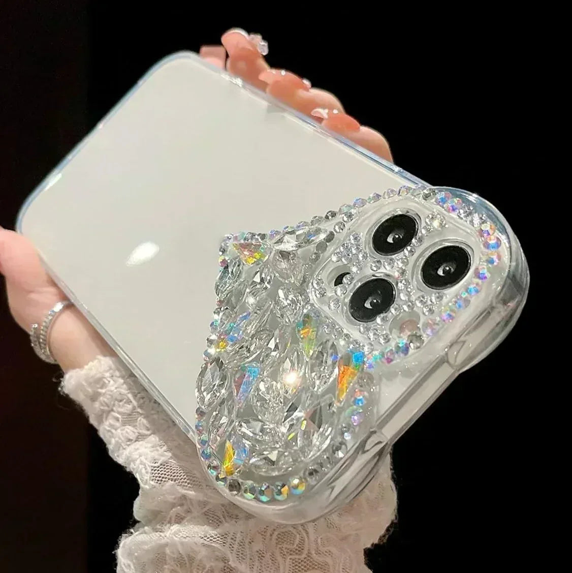 Heart Shaped Rhinestone Case iPhone 16 Pro Max - Three