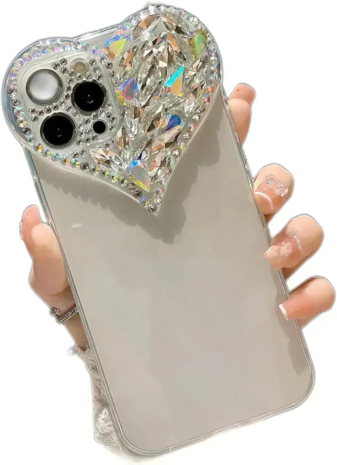 Heart Shaped Rhinestone Case iPhone 16 Pro Max - Three