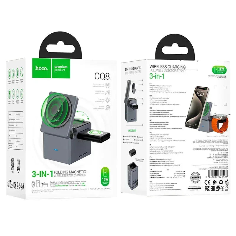 Hoco 3 in 1 Folding Magnetic Wireless Charger CQ8 - Three