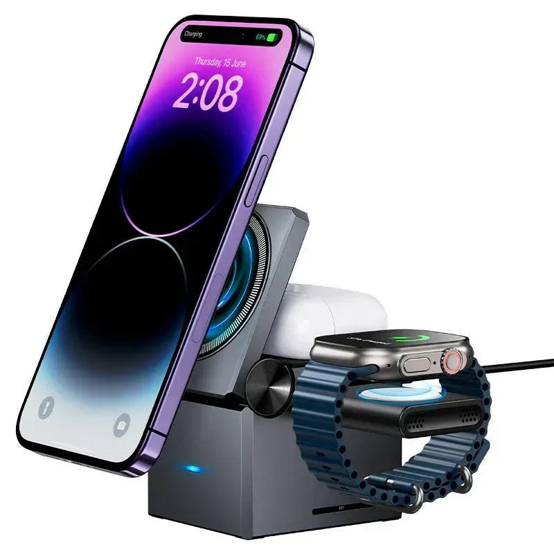 Hoco 3 in 1 Folding Magnetic Wireless Charger CQ8 - Three