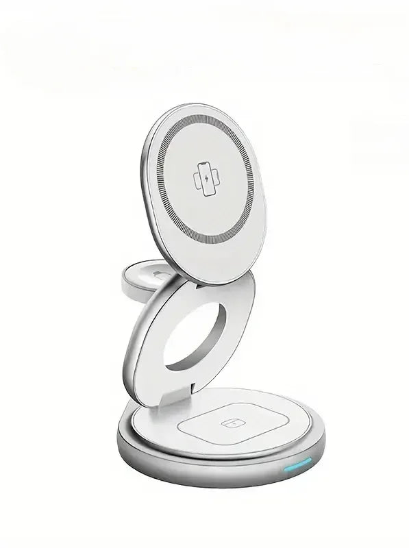 Rotating Metal 3 In 1 Folding Magnetic 15W Wireless Charger W27 - Three