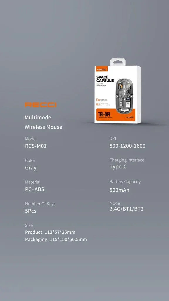 Recci Space Capsule Wireless Mouse Recci RCS-M01 - Three