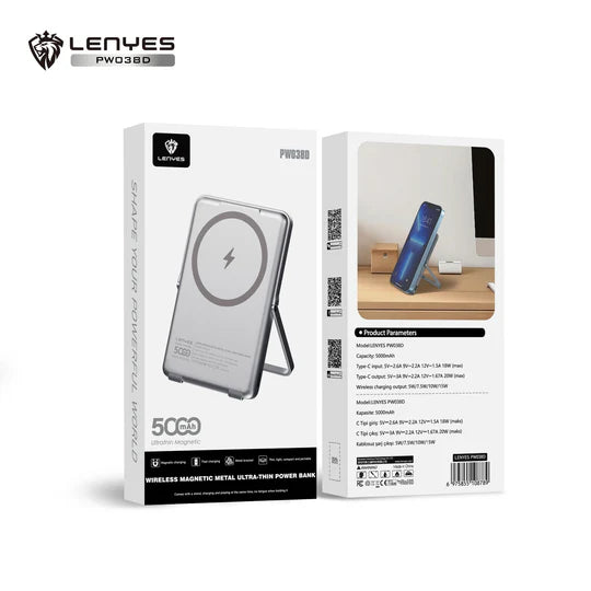 Lenyes 5000mAh 20W PD 15W MagSafe Stand Power Bank PW038D