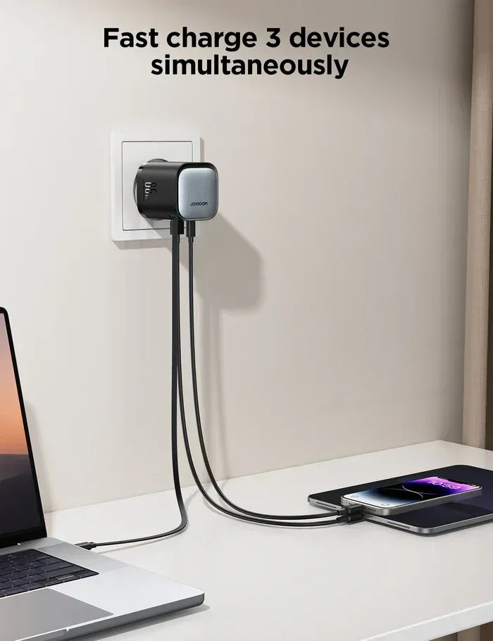 Joyroom Gan 65W Charger with Retractable Cable JR-TCL02EU - Three