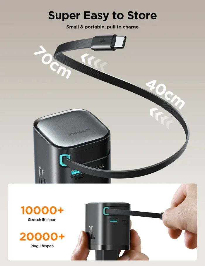 Joyroom Gan 65W Charger with Retractable Cable JR-TCL02EU - Three