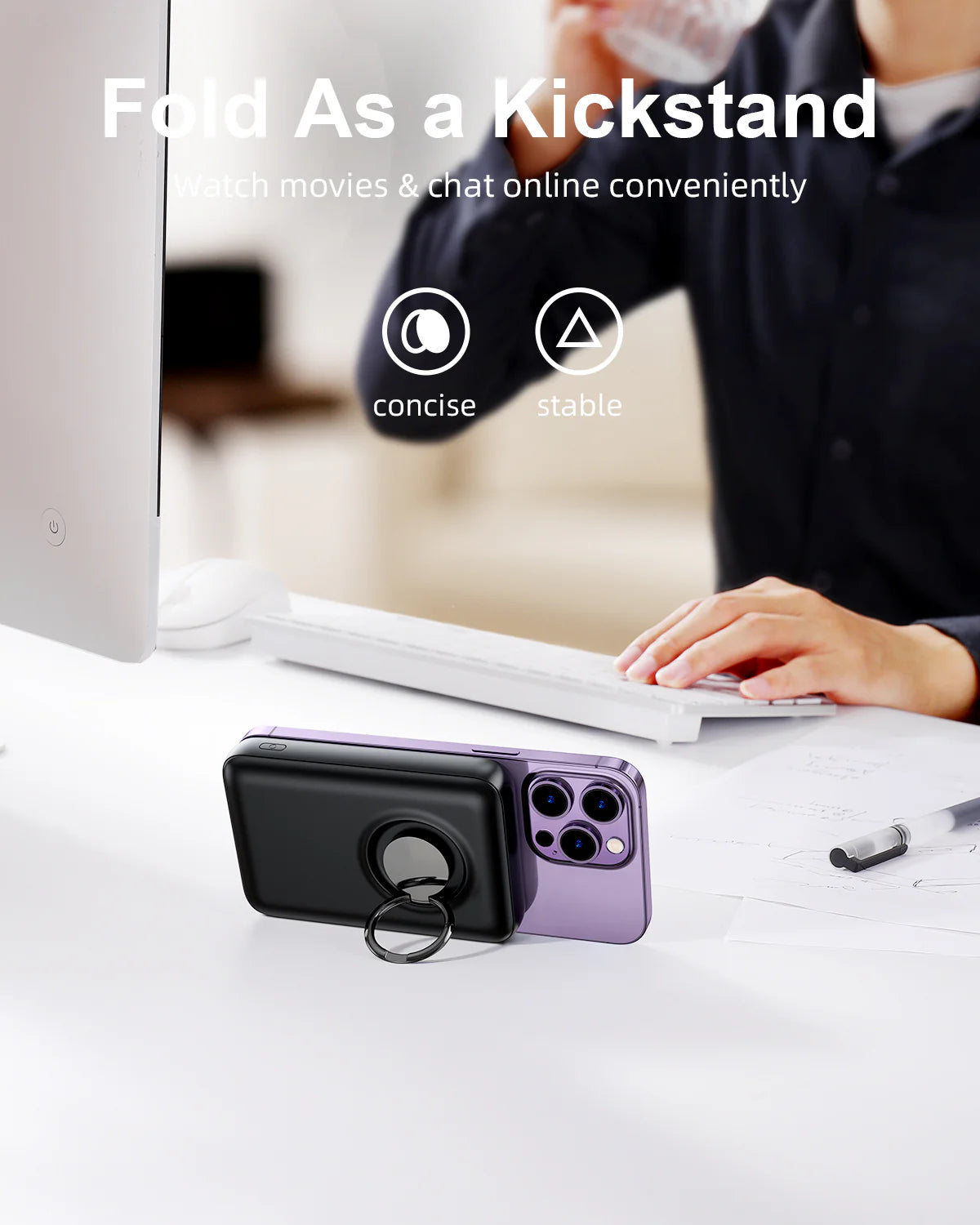 Joyroom 20W Magnetic Suction Ring Holder Wireless Charging Power Bank 10000mAh JR-W050