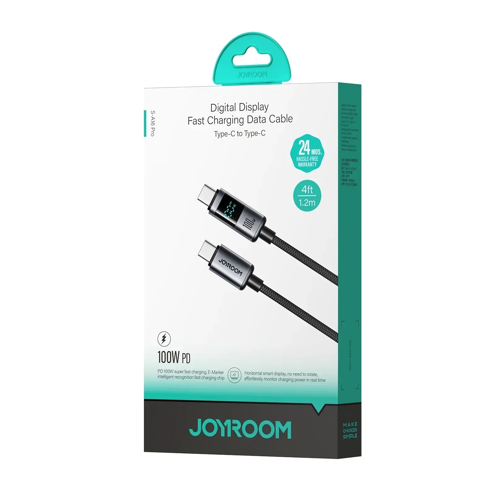 Joyroom 100W Type-C Digital Display Fast Charging Data Cable 1.2m S-A16 Pro - Three