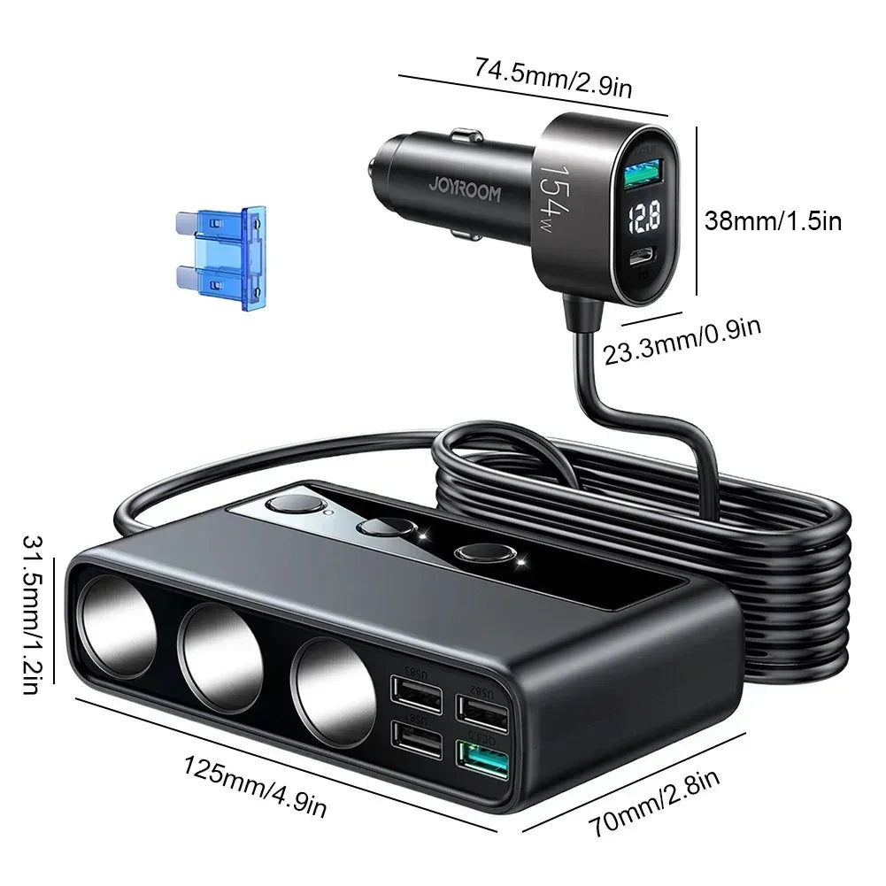 Joyroom 154W Car Cigarette Lighter Adapter JR-Cl06 - Three