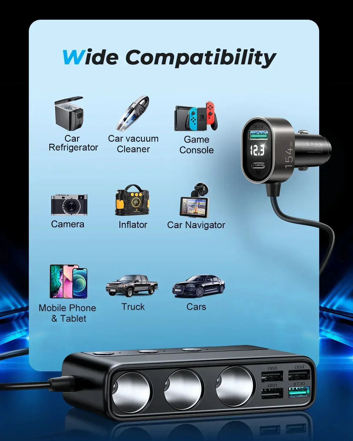 Joyroom 154W Car Cigarette Lighter Adapter JR-Cl06 - Three