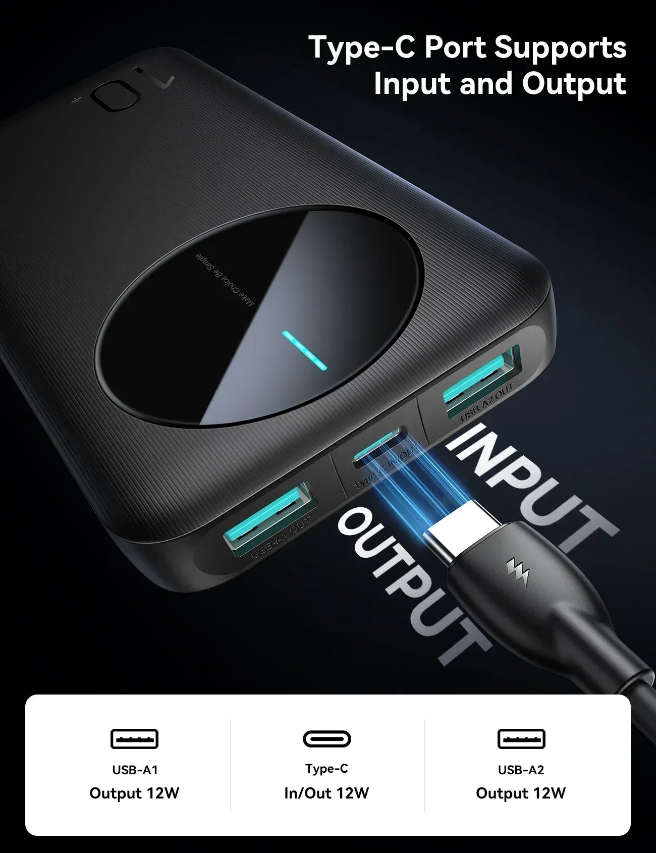 Joyroom 2.4A LED Power Bank 22.5W 10000mAh JR-PBF12 - Three