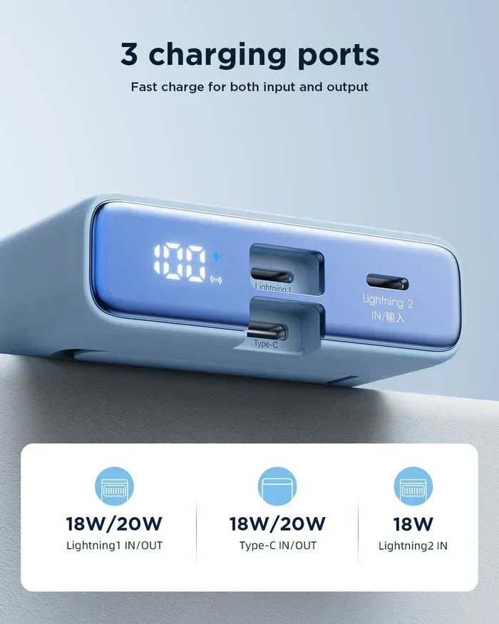 Joyroom 20W Power Bank 10000mAh with Built-in Cable&Kickstand JR-PBM01 - Three
