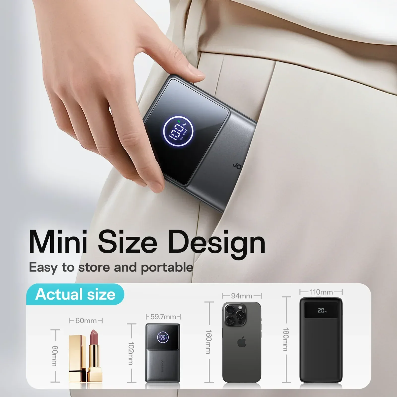 Joyroom 22.5W Built-in Retractable Cable Powerbank 10000mAh JR-PR1 - Three