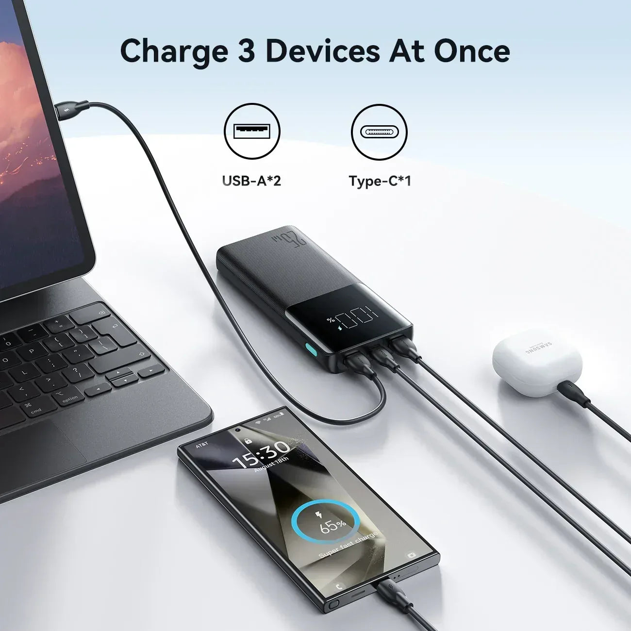 Joyroom 25W Super Fast Charging 10000mAh Power Bank JR-PBF20 - Three