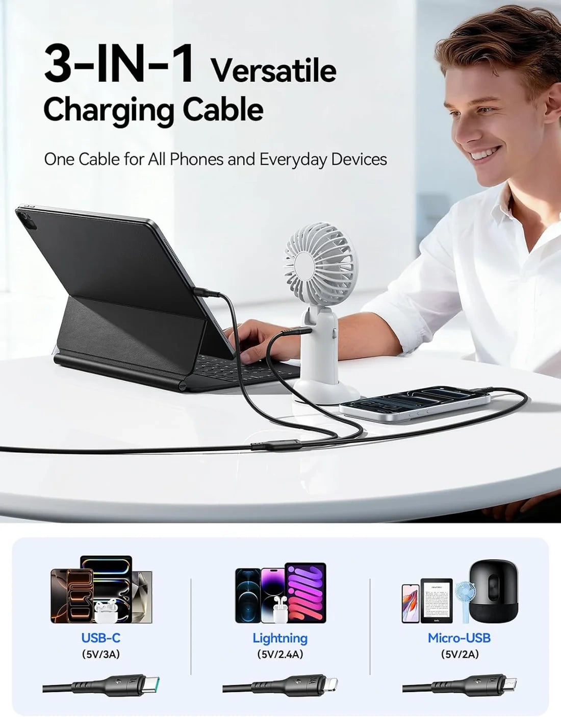 Joyroom 3-in1 Usb-A To Type-C + Lightning + Micro Charger Cable S-A61