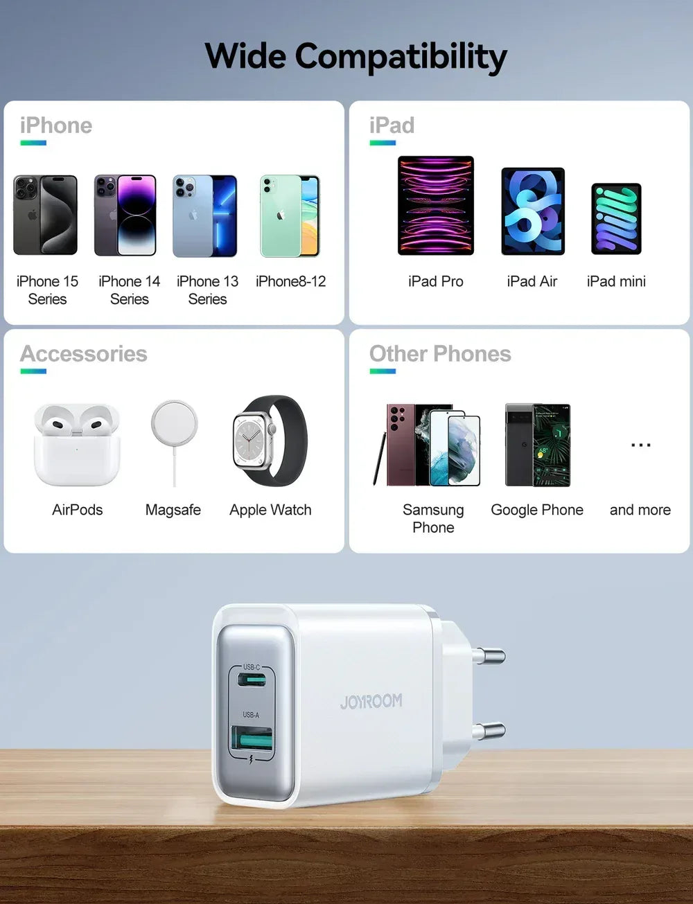 Joyroom 30W Dual-Port (A+C) Charger JR-TCF15 - Three