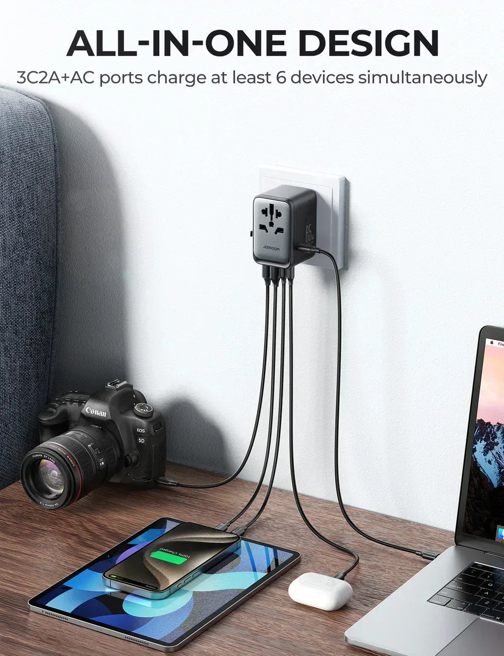 Joyroom 5 Port Universal Travel Adapter 65W JR-TCW02 - Three