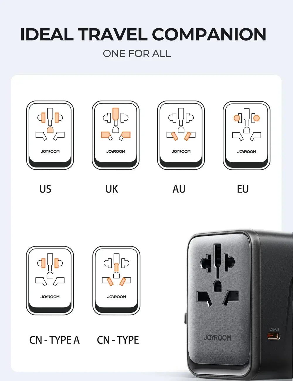 Joyroom 5 Port Universal Travel Adapter 65W JR-TCW02 - Three