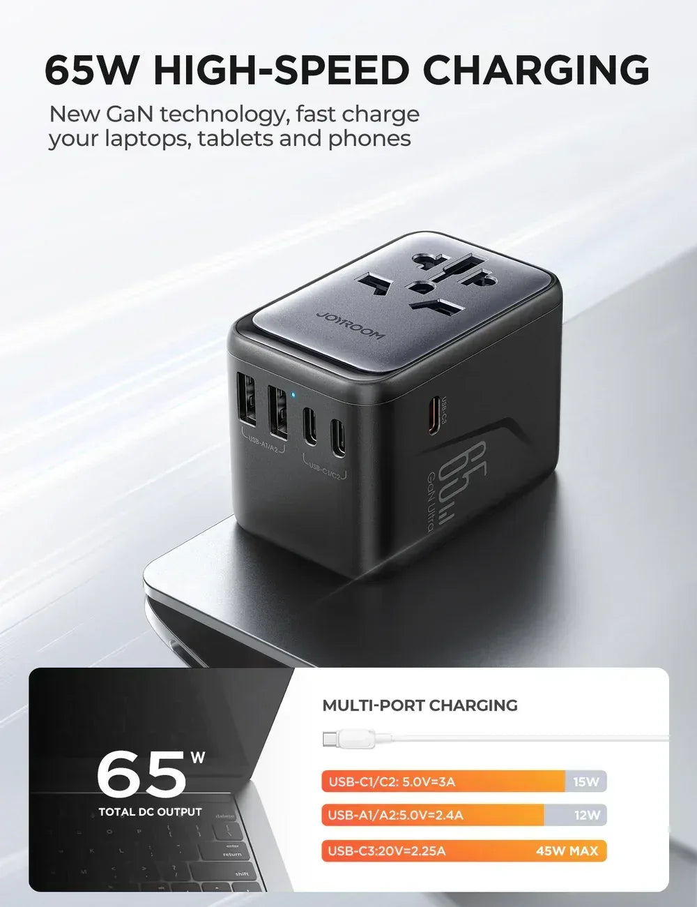 Joyroom 5 Port Universal Travel Adapter 65W JR-TCW02 - Three