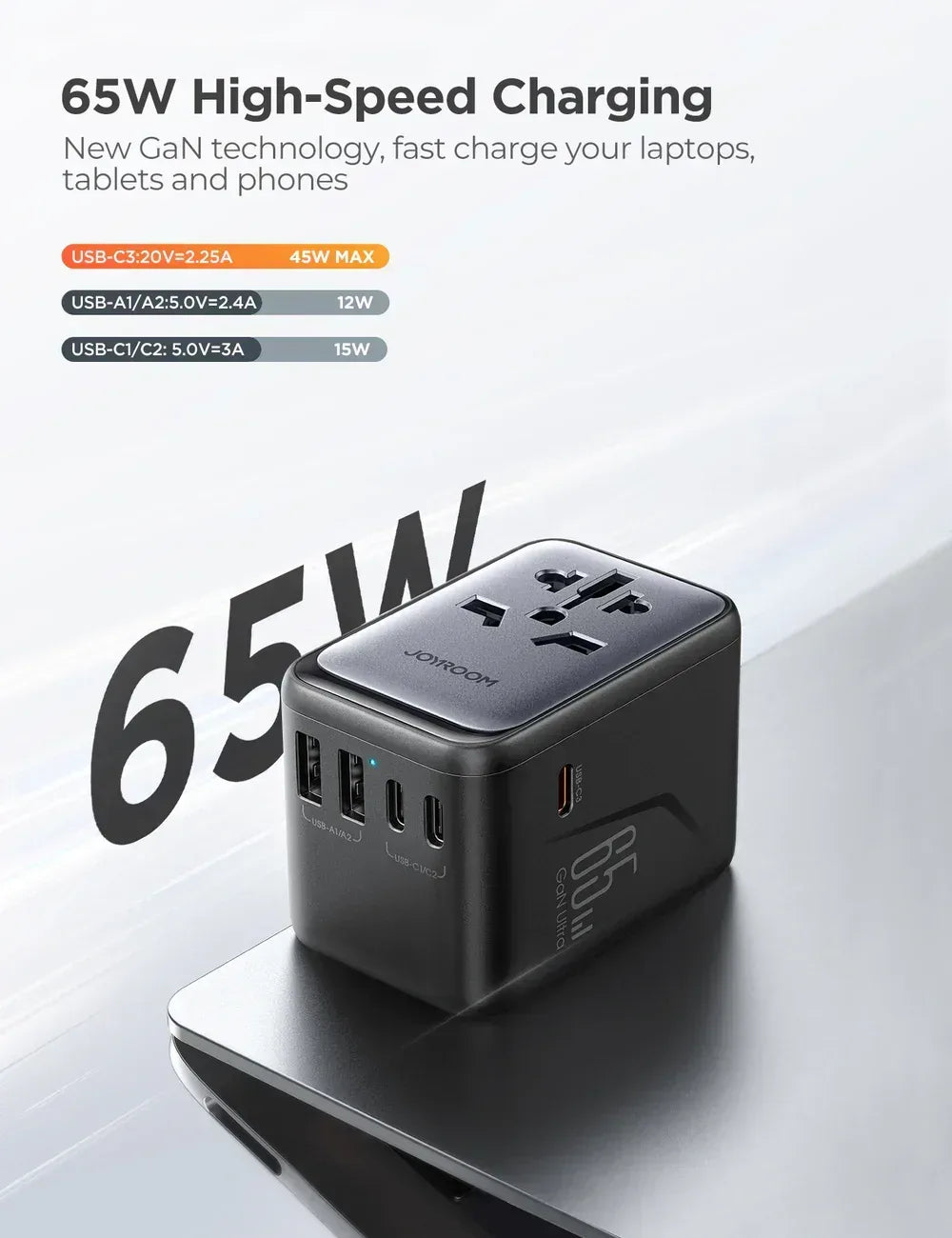 Joyroom 5 Port Universal Travel Adapter 65W JR-TCW02 - Three