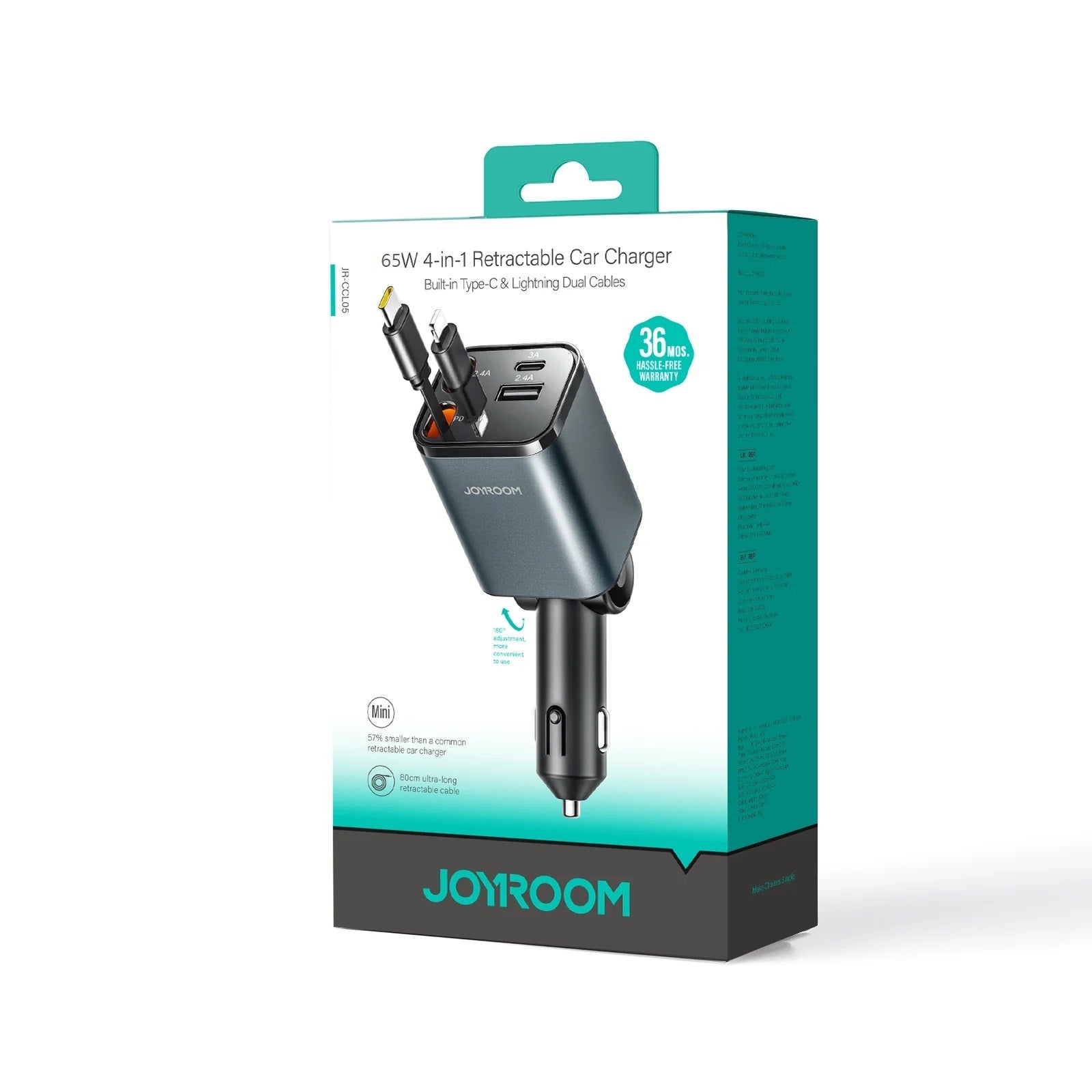 Joyroom 65W 4-in-1 Retractable Cable Car Charger JR-CCL05