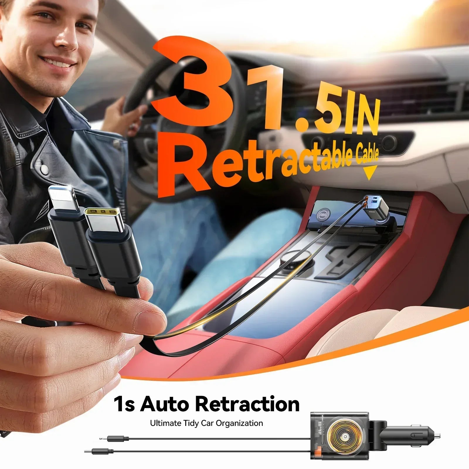 Joyroom 65W 4-in-1 Retractable Cable Car Charger JR-CCL05 - Three