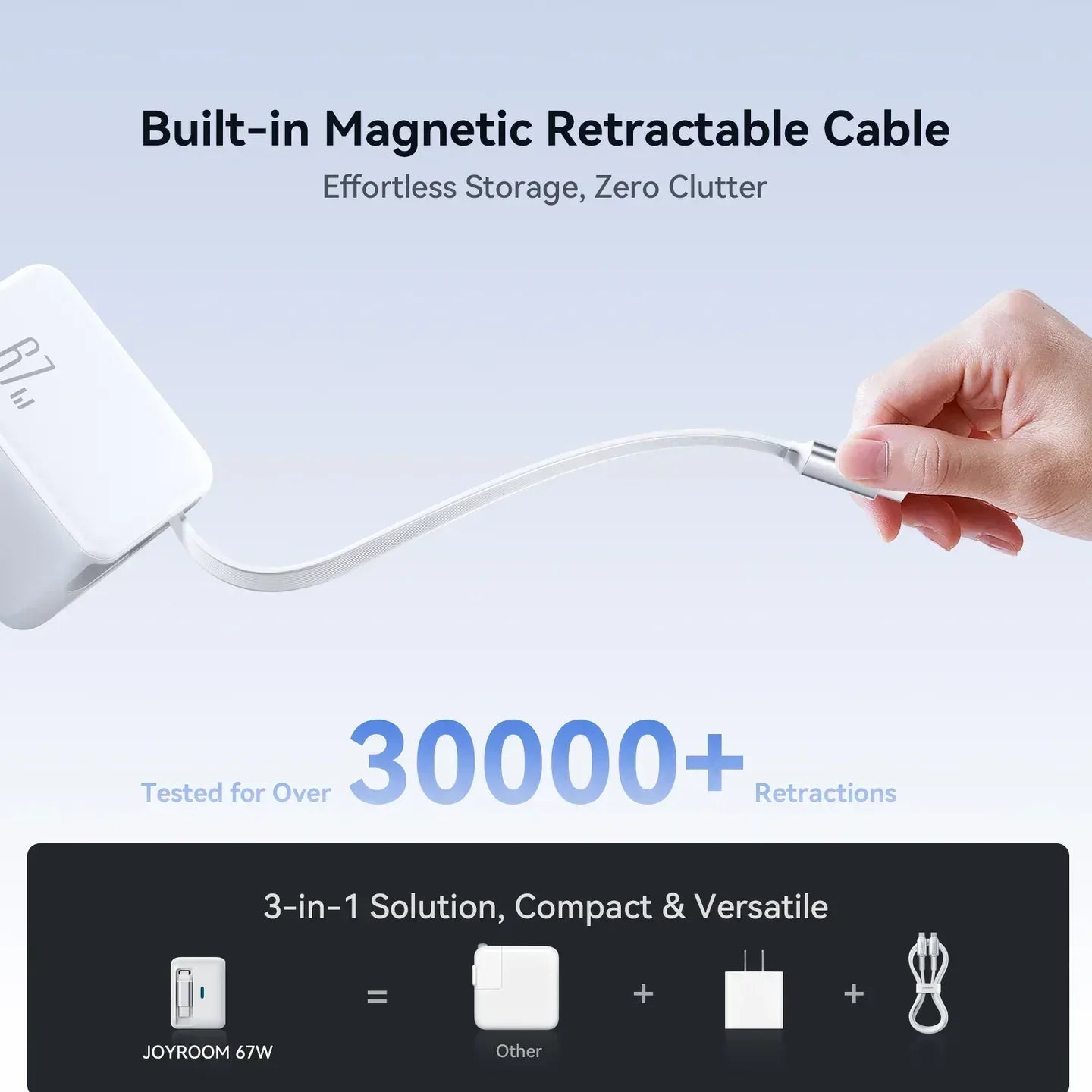 Joyroom 67W Fast Charger with Built-in Retractable Cable JR-TCL06 - Three