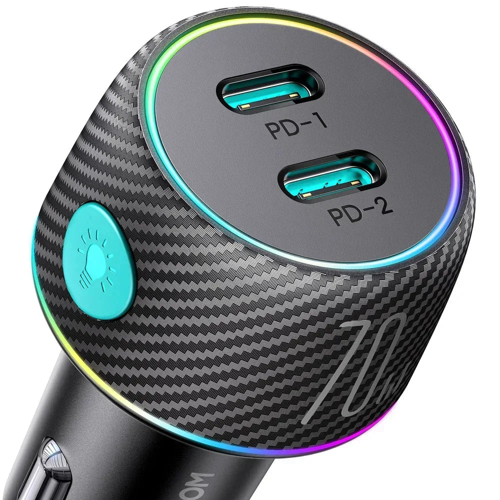 Joyroom 70W Dual PD Multi-Color Car Charger with Light Button JR-CCN02 - Three