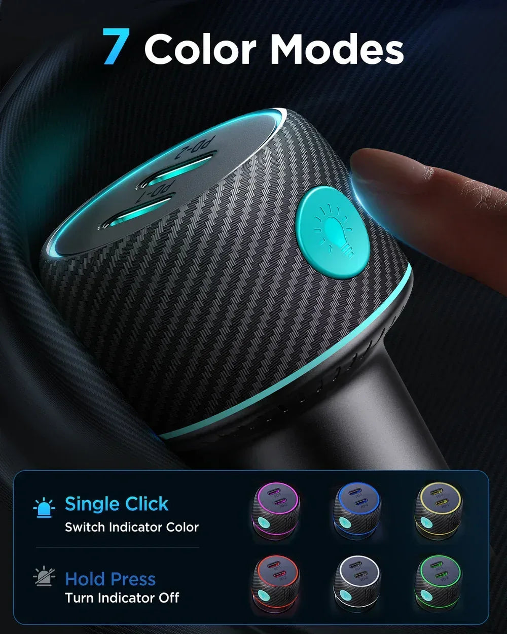 Joyroom 70W Dual PD Multi-Color Car Charger with Light Button JR-CCN02 - Three