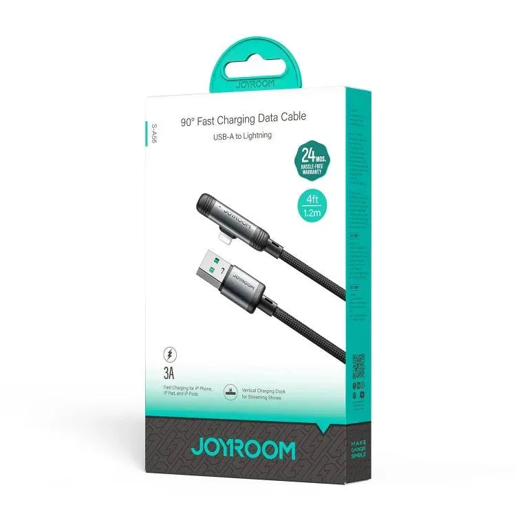 Joyroom 90 Degree Fast Charging Data Cable 3A USB to Lightning S-A56 - Three