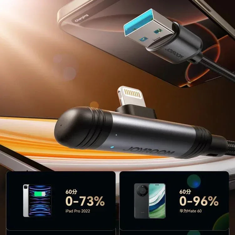 Joyroom 90 Degree Fast Charging Data Cable 3A USB to Lightning S-A56 - Three