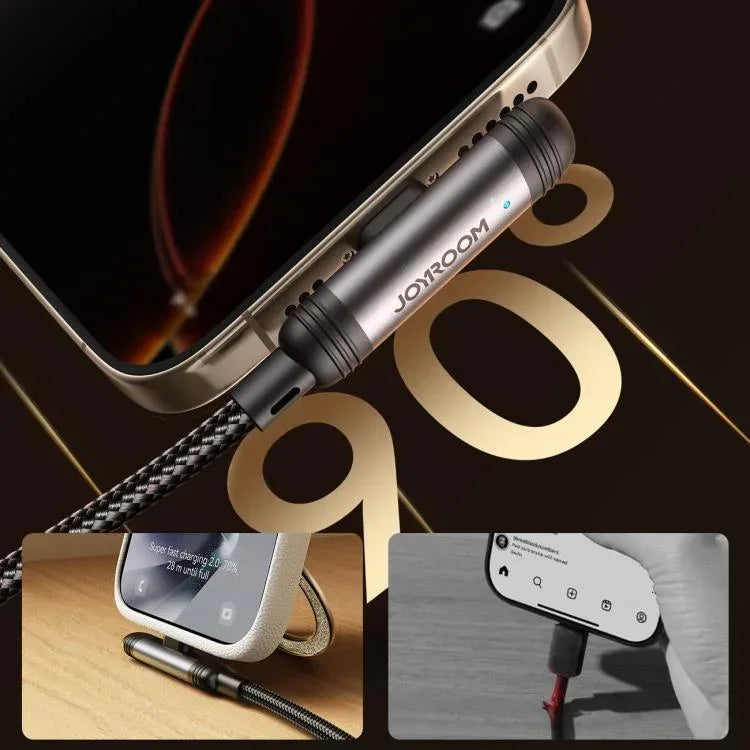 Joyroom 90 Degree Fast Charging Data Cable 3A USB to Lightning S-A56 - Three