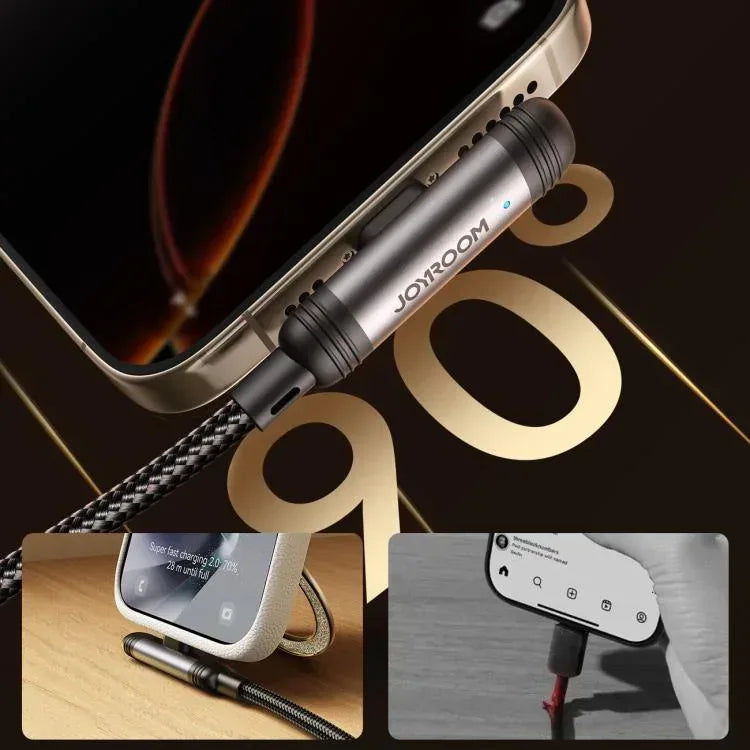 Joyroom 90 Degree Fast Charging Data Cable 3A USB to Lightning S-A56 - Three