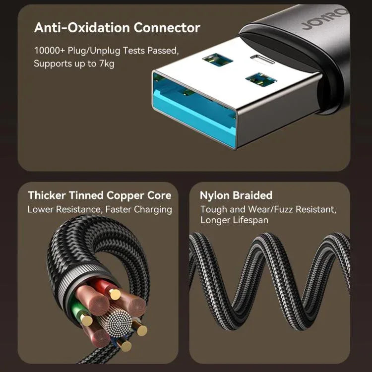 Joyroom 90 Degree Fast Charging Data Cable 3A USB to Lightning S-A56 - Three
