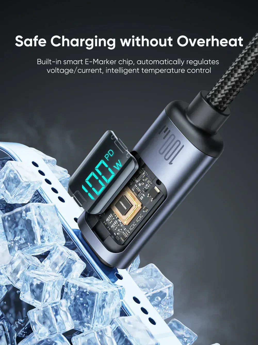 Joyroom Prism Series 100W Type-C to Type-C Digital Display Fast Charging Data Cable 1.2m S-CC100A16 - Three